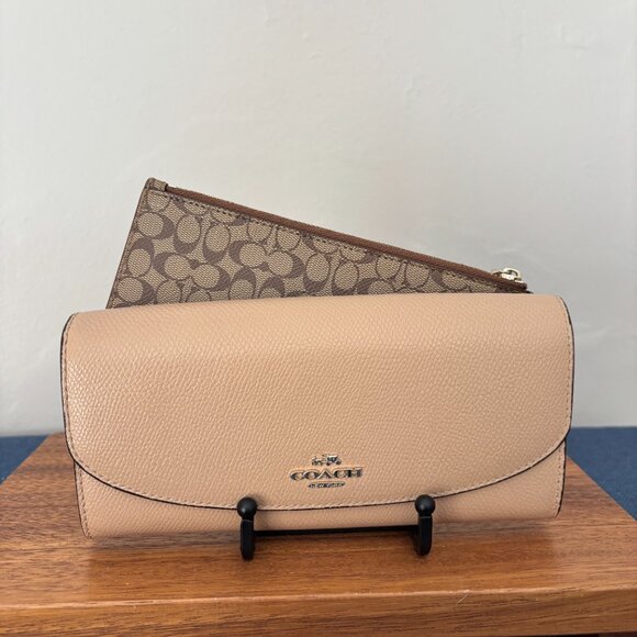 Coach Tan Crossgrain Leather Brown Signature Pop Envelope Wallet - Picture 16 of 16